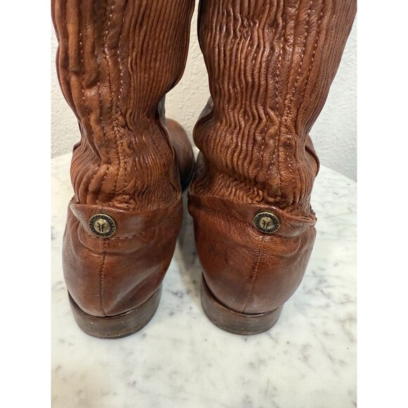 Frye Melissa Scrunch Brown Riding Boots Stretch Back Tall Pull On Leathers 7.5m - Picture 4 of 10